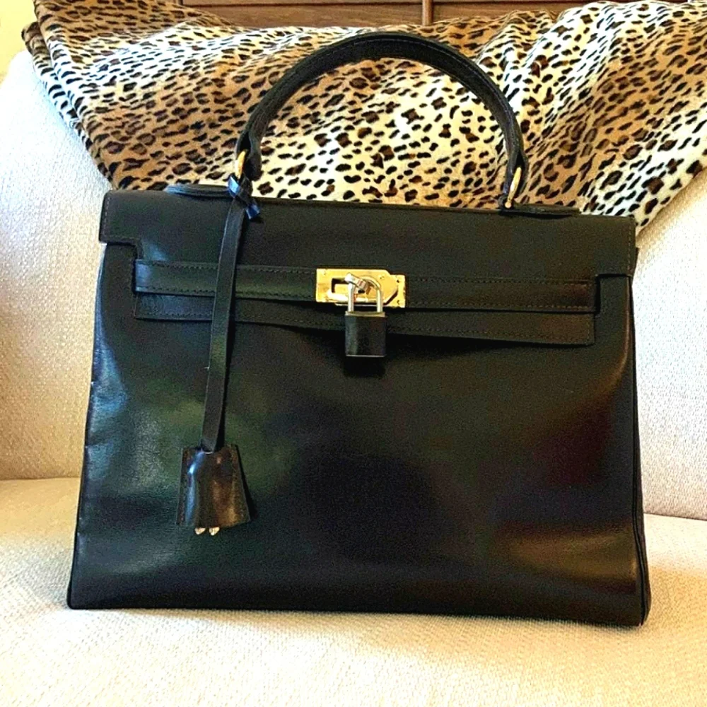 🦄 Vintage Made in Italy Boxcalf 32 Retourne Style Top Handle Lock Bag - Picture 1 of 16